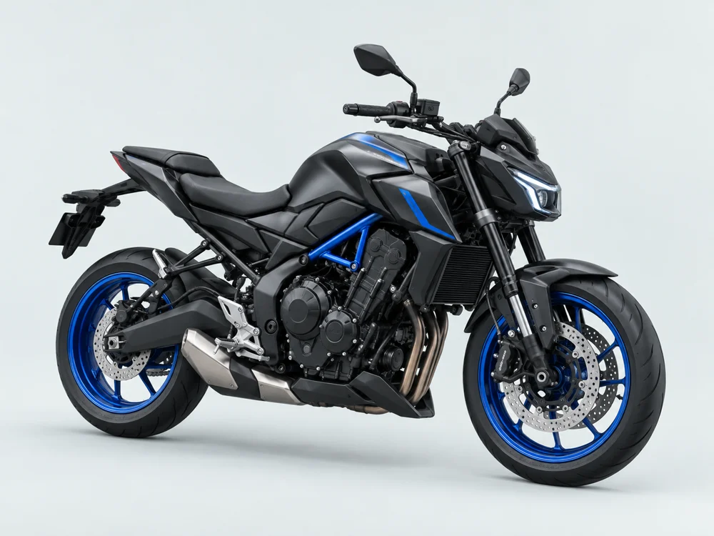 Moto anthracite aux détails bleus